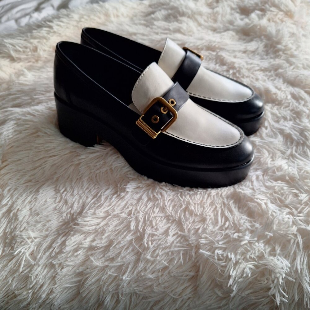 Dolce Vita Black and Cream Two-Tone Buckle Loafers - Picture 2 of 6